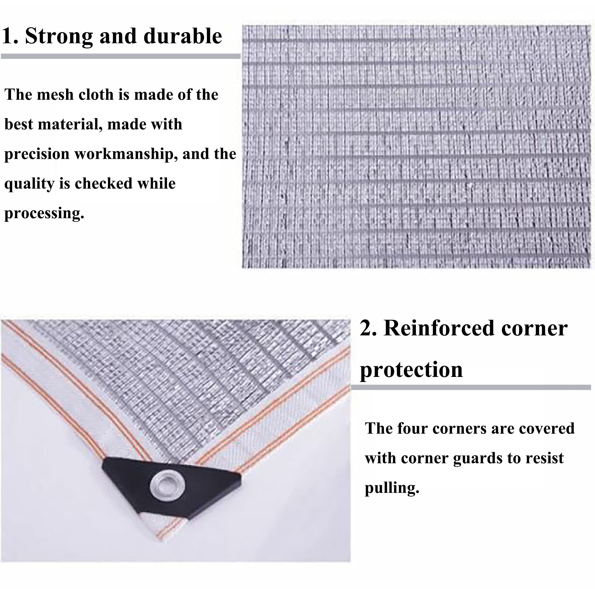 Lona reflectante al 70 % de malla de protección solar blanca con lámina de aluminio, ojales de desviación del calor transpirables para invernaderos y plantas (1,5 x 8 m)