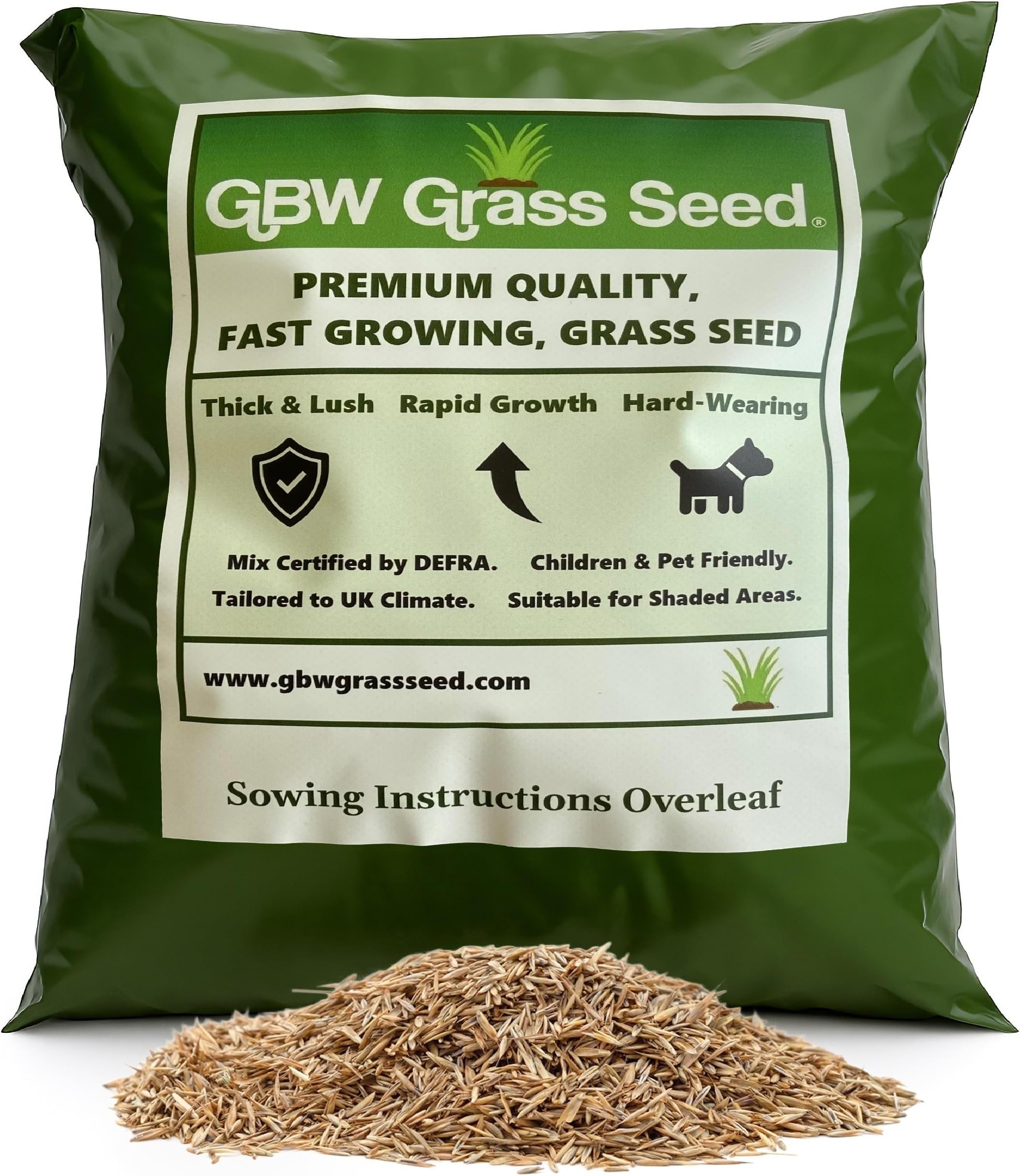 GBW Grass Seed - Quality Lawn Seed 1kg - Covers up to 60 m2 (645 ft2) New Lawns - Fast Growing & Rapid Germination - Hard Wearing Against Pet Urine - Tailored to UK Climate - 100% Refund (1.0kg)