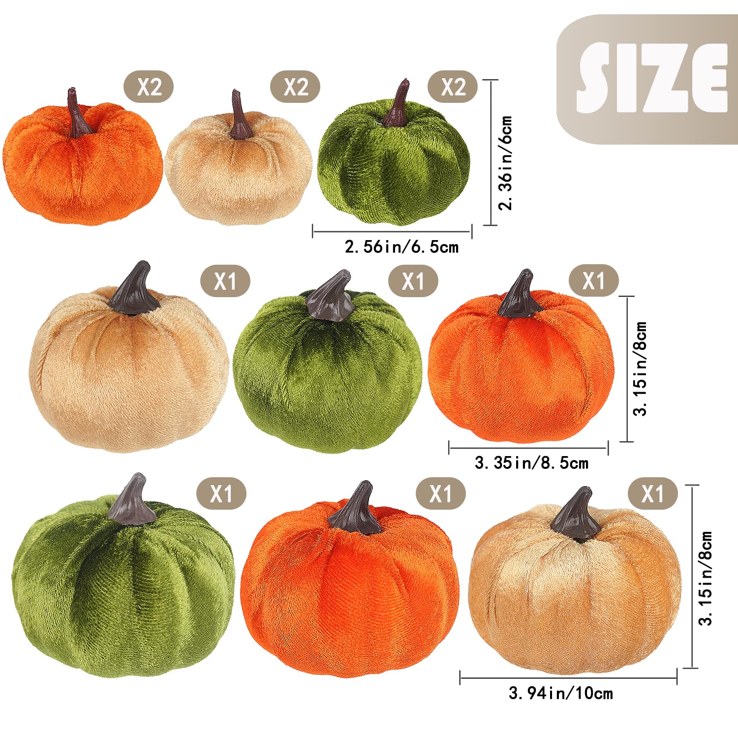 Ywlake 12 Pcs Artificial Pumpkins Assorted Sizes Fake Fabric Harvest Pumpkin Set Orange Green Khaki Foam Pumpkin for Fall Autumn Thanksgiving Halloween Decoration - Image 3