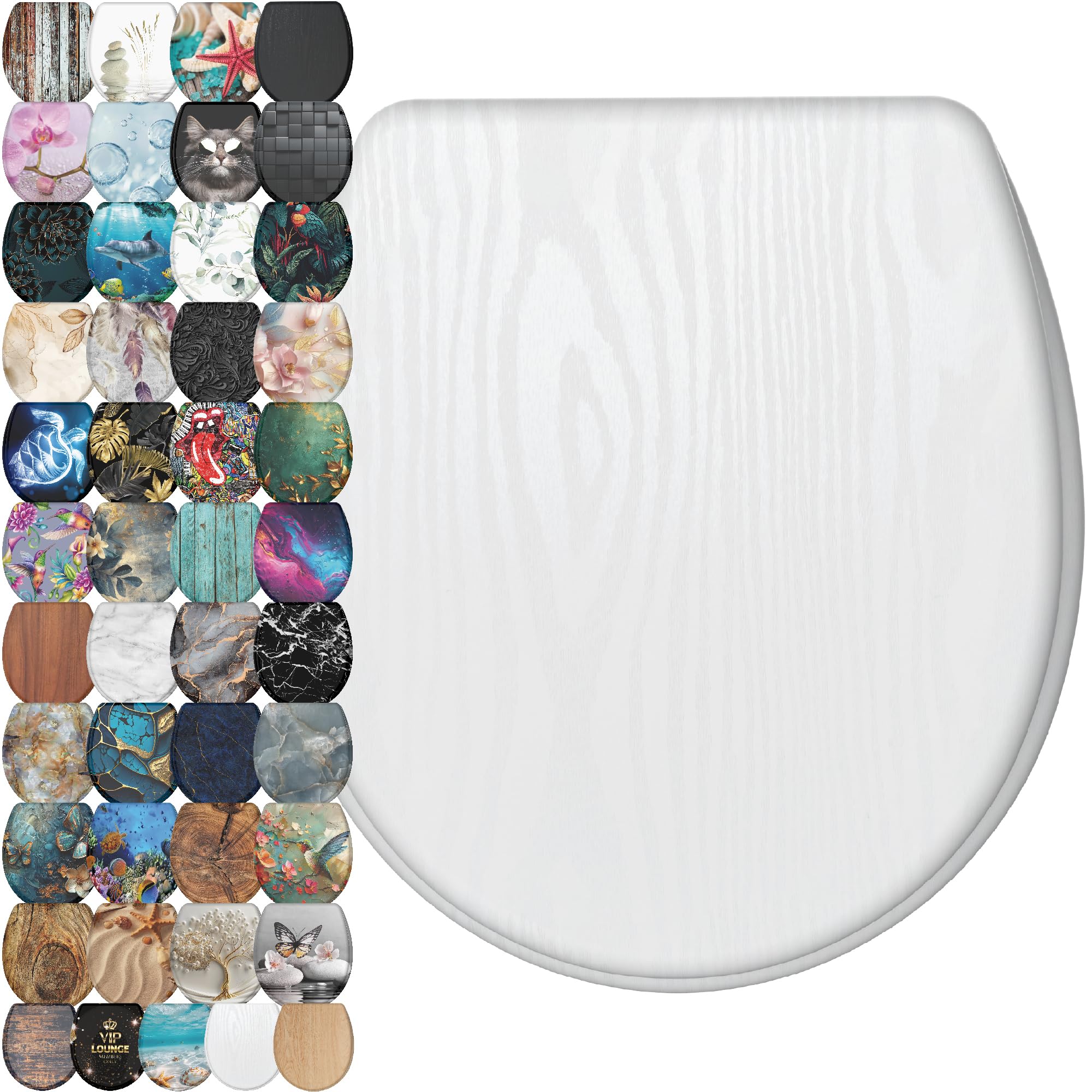 Sanilo Wooden Toilet Seat with Quick Release &amp; Soft Close [ROUND] - Decorative &amp; Slow Close Molded Wood Seat - With One Click for Easy Installation &amp; Cleaning - With Adjustable Fit (White Wood)