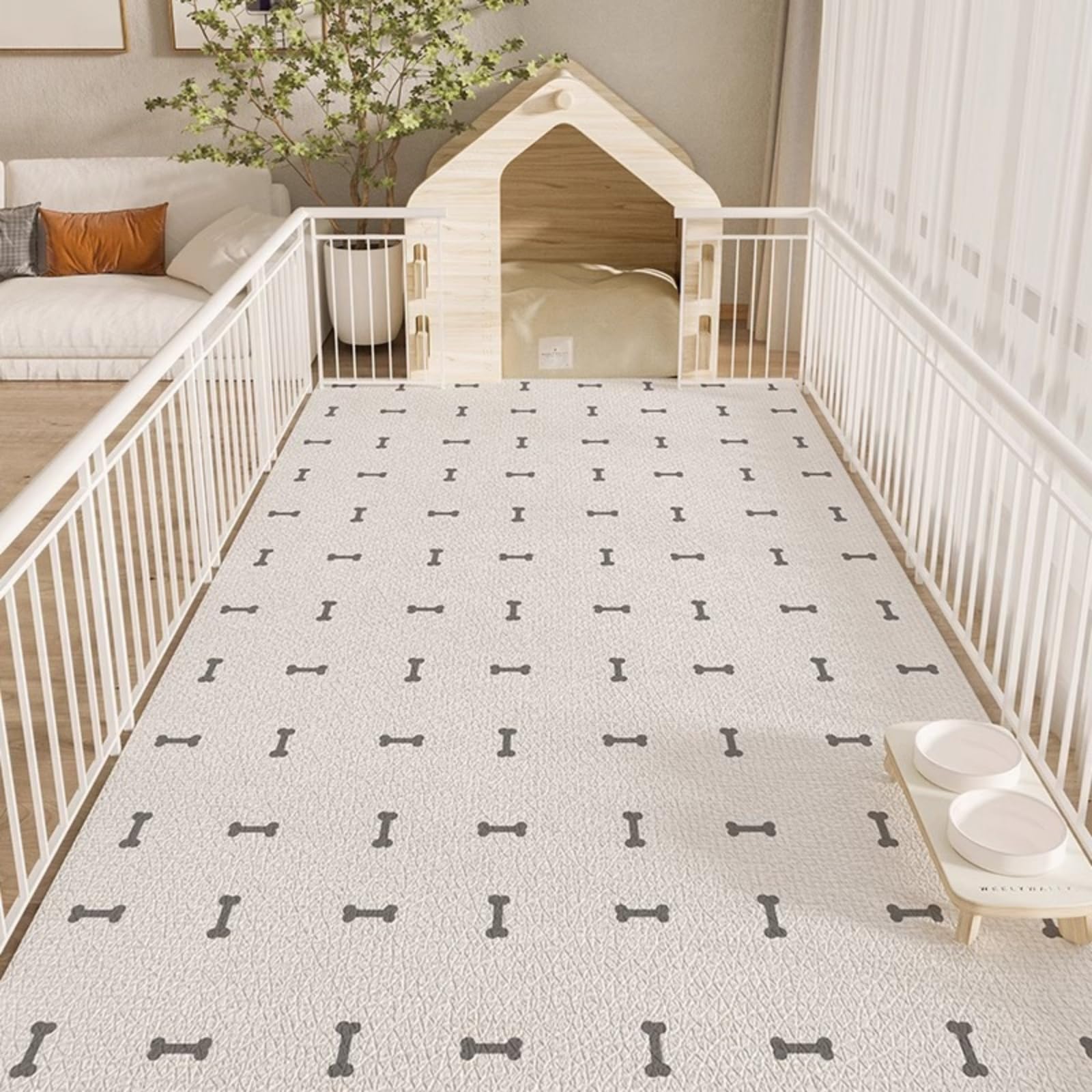 Hixingo Napfunterlage für Hunde und Katze, PVC Futtermatte für Haustierfutter Saugfähige Schnelltrocknend Hundenapf Unterlage rutschfeste Futterunterlage Katze Waschbar (Knochenmuster,140 * 200cm)