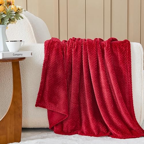 Miniatura 9 de NEWCOSPLAY - Manta supersuave, tamaño queen, de vellón de franela sedosa, con estampado de hojas, ligera, para todas las estaciones (color rojo (90