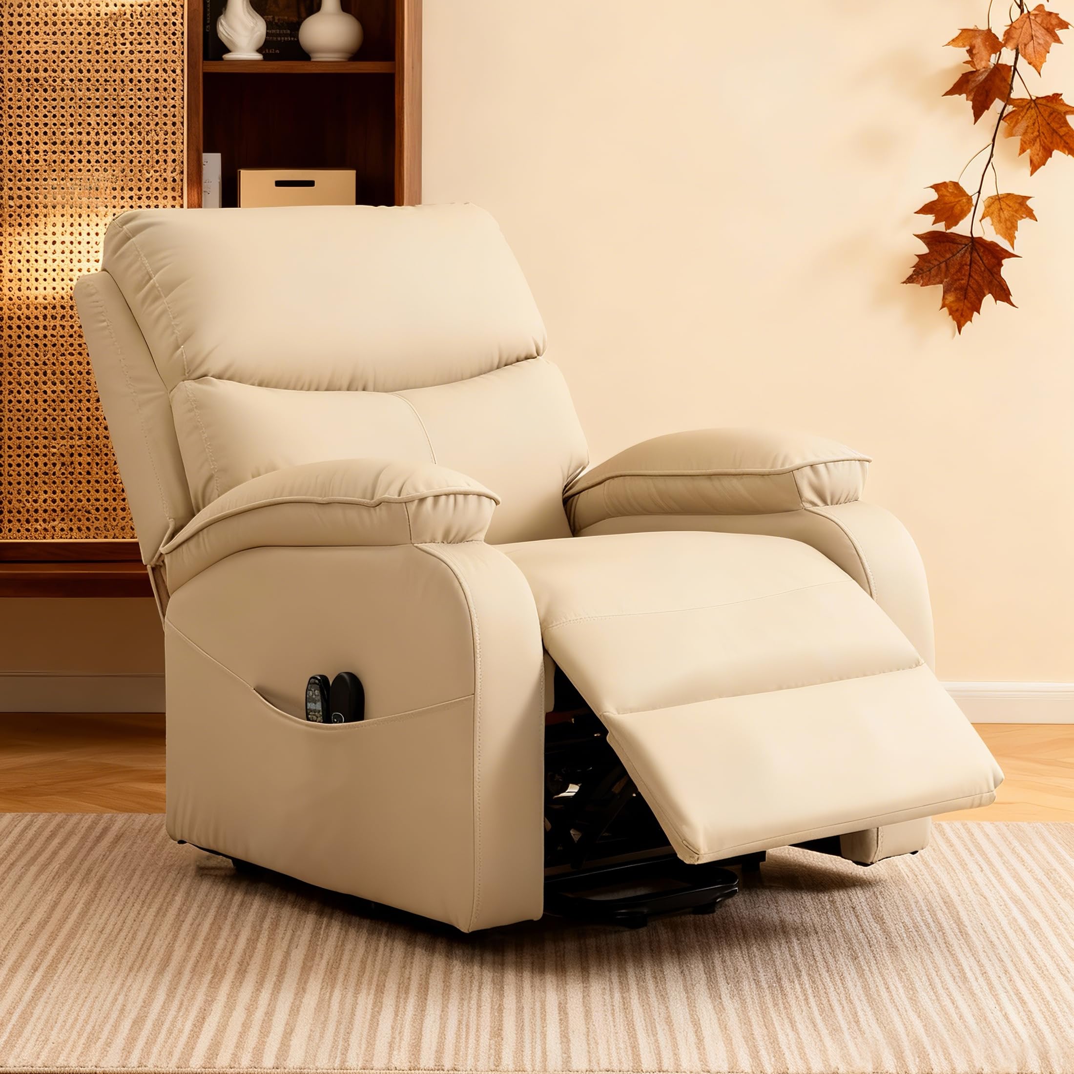 Culect Electric Lift Massage Heated Recliner with Stand-Assist Feature for Elderly Comfort, Featuring Dual Side Storage Pockets and Cup Holders, Ideal