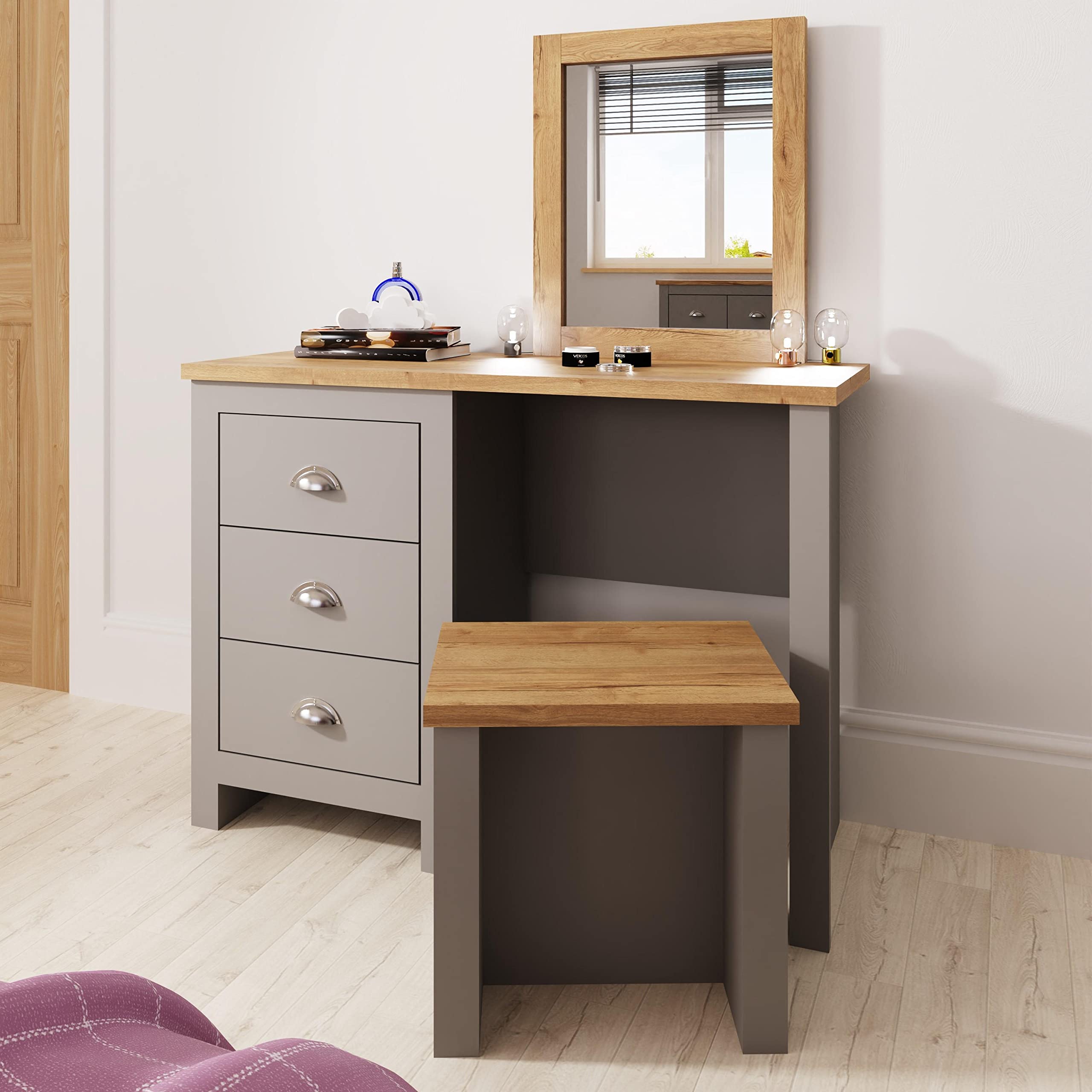 Timber Art Design Uk Lisbon Bedroom Dressing Table 3 Drawer - Light Grey