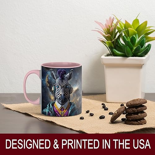 Miniatura 6 de Hipster Zebra Galaxy - Taza de café de animales futuristas, estética de ciberpunk de ciencia ficción, regalo moderno para amantes de la música, taza