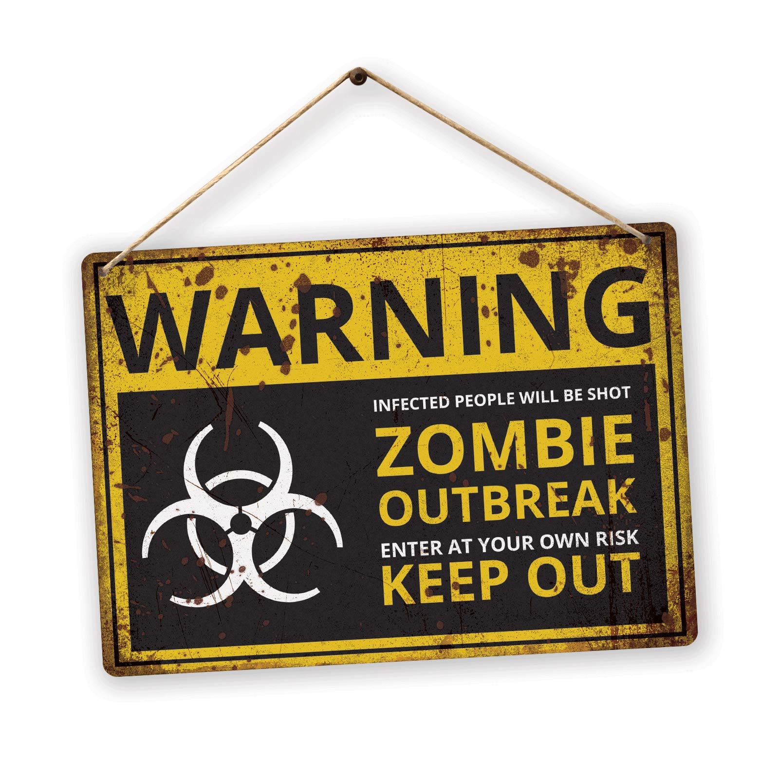 WARNING Bio hazard Zombie Outbreak – Small Twine | Printed Metal Wall Sign Plaque