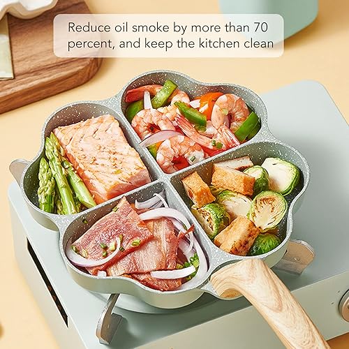 Miniatura 5 de Sartén para huevos, sartén para tortillas, sartén antiadherente en forma de corazón, 4 tazas, uniforme para panqueques con asa para cocina (verde)