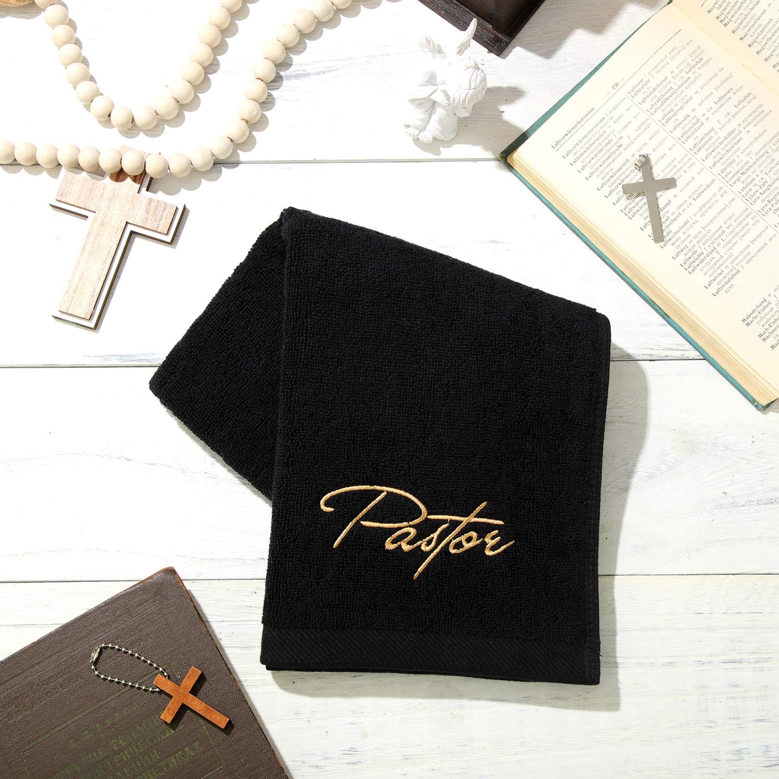 ボス タオル ハンカチ セット｜ボス / BOSS ハンカチ・ハンドタオルギフト｜ギフト プレゼントのMOO:D MARK by ISETAN（伊勢丹） 牧師タオル 男性用 6枚 13.8インチ 牧師ハンドタオル 白黒ギフト コットン クリスチャン刺繍タオル クロス牧師ローブ付き 男性