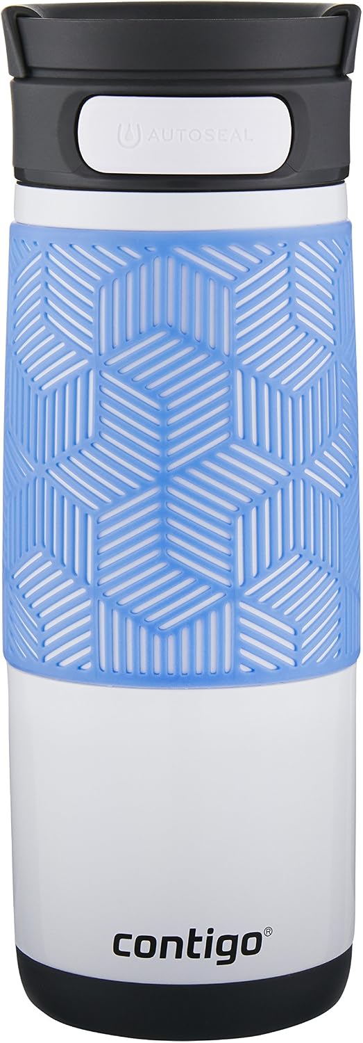 Contigo AUTOSEAL Transit Stainless Steel Travel Mug, 16 oz, Opaque White with Periwinkle,20 FL oz