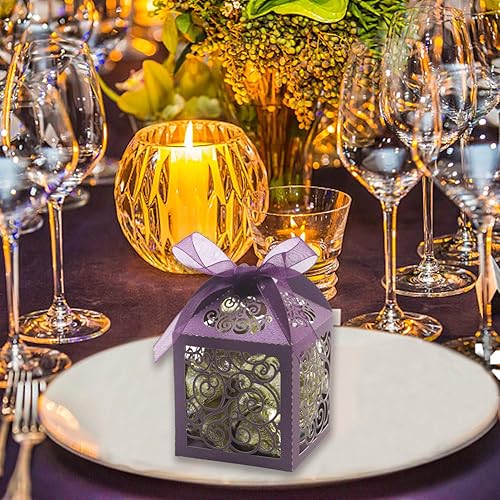 Miniatura 3 de KPOSIYA Paquete de 100 cajas de recuerdo de boda, cajas cortadas con láser, cajas de regalo pequeñas de encaje para bodas, despedidas de soltera,