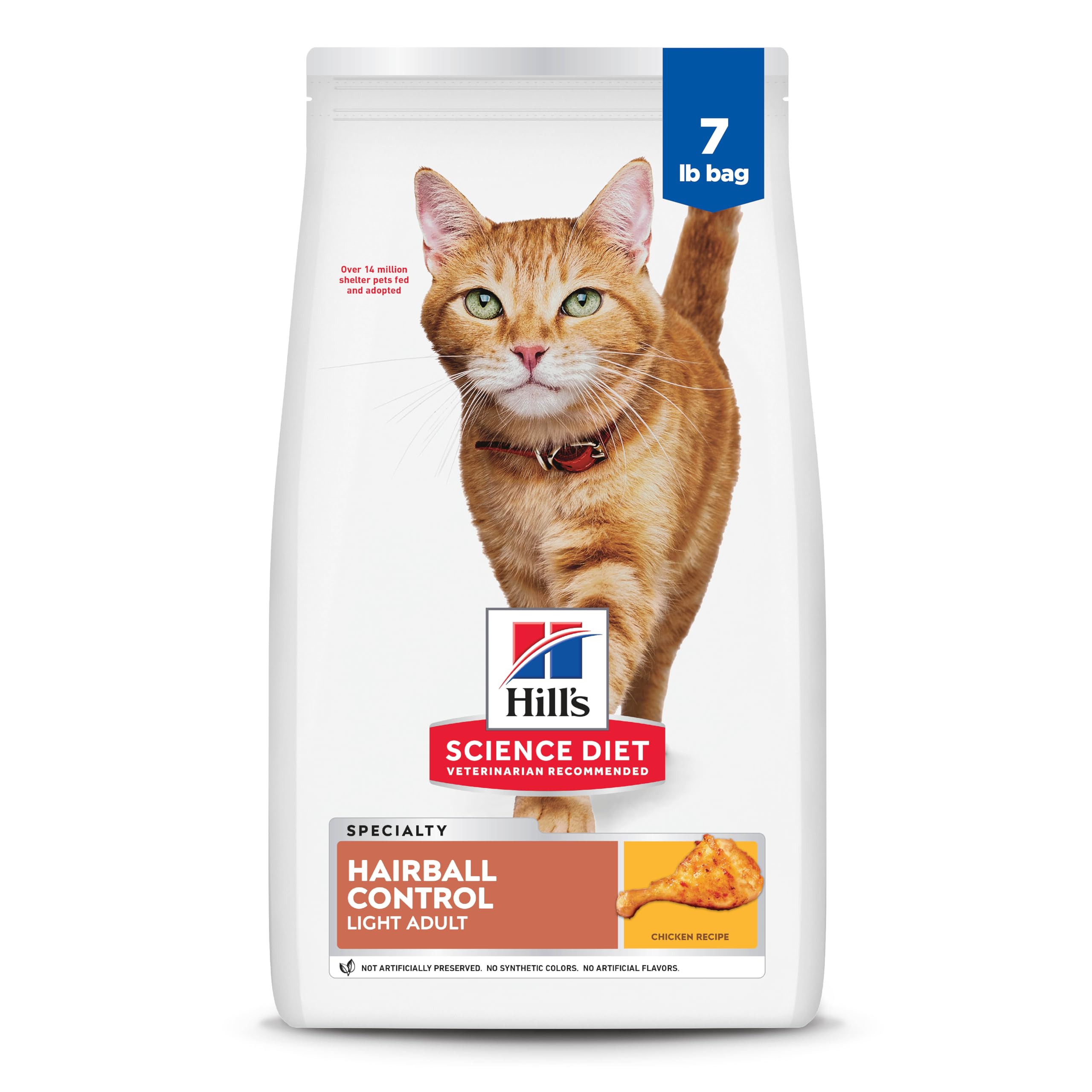Hairball Control Light, Adult 1-6, Weight Management & Hairball Control Support, Dry Cat Food, Chicken Recipe, 7 lb Bag