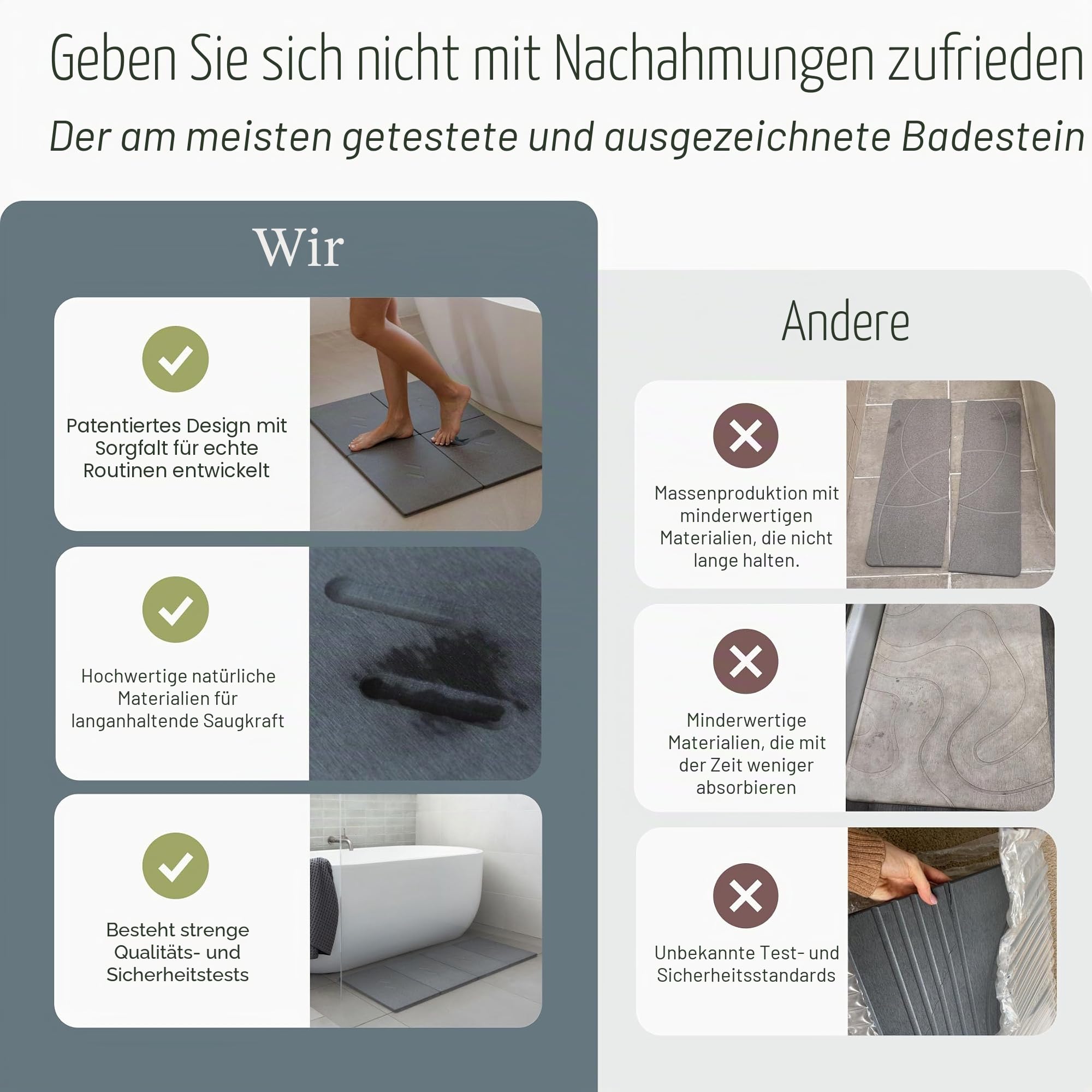 Dorai Home Stone Badematte für Badezimmer | Große, schnell trocknende Stein-Badematte | rutschfeste Oberfläche | anpassbares Design | 56,6 cm L x 80,3 cm B x 1,5 cm H | Schiefer
