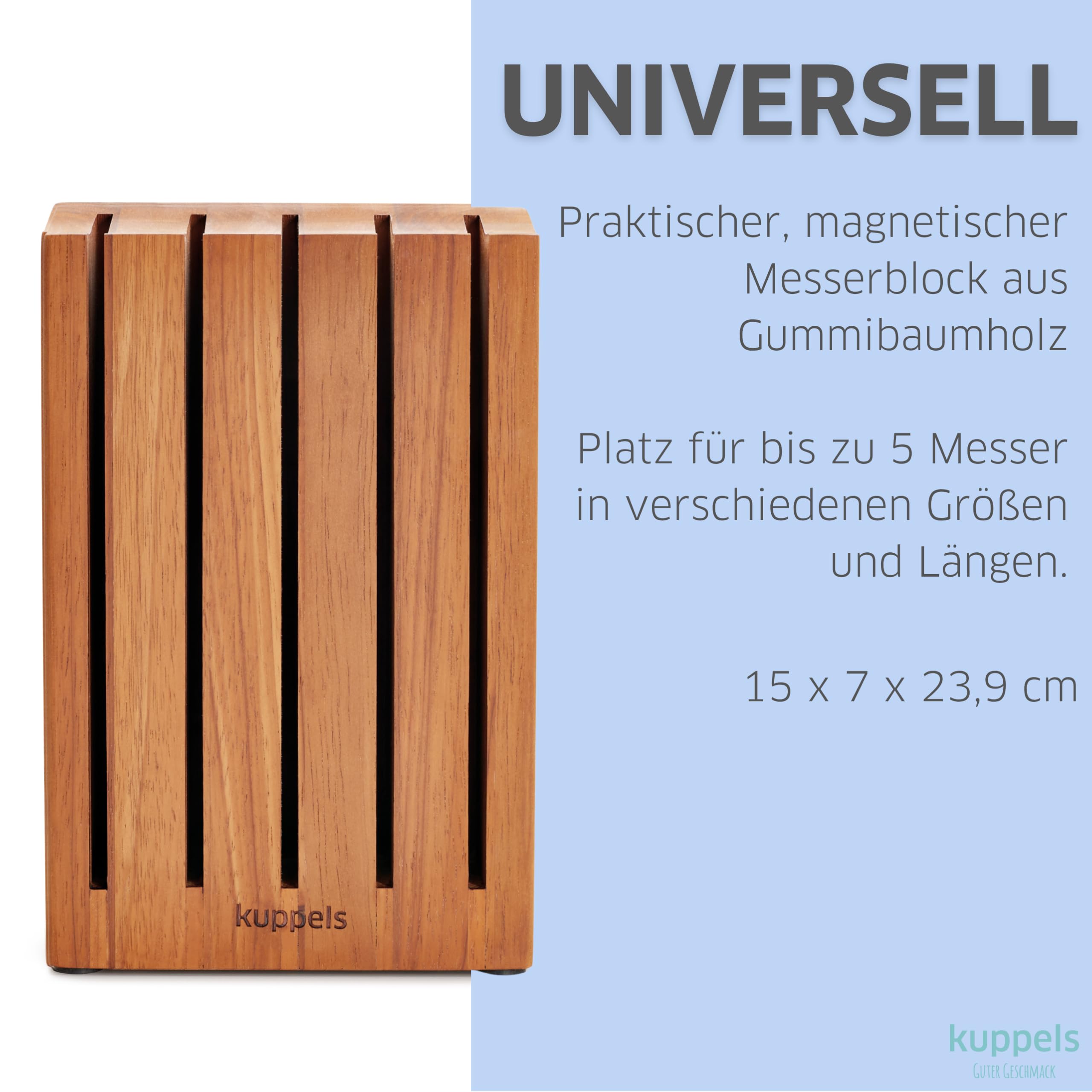 Kuppels PRESTIGE magnetischer Holz Messerblock ohne Messer, Gummibaumholz
