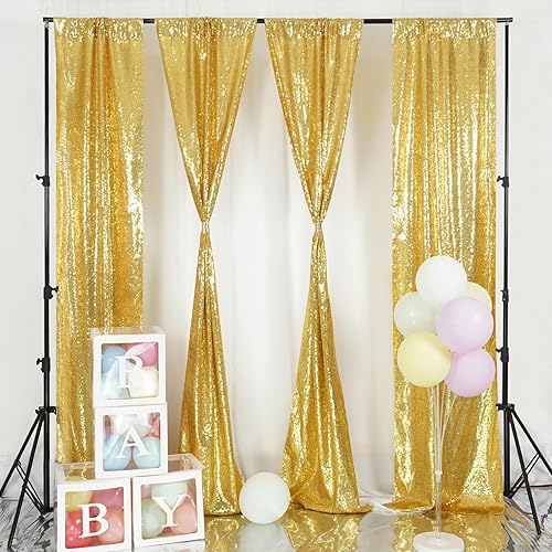 Miniatura 7 de Poise3EHome Cortina de fondo de lentejuelas doradas de 2 x 8 pies, cortinas de fondo de lentejuelas de satén grueso con purpurina, cortina de