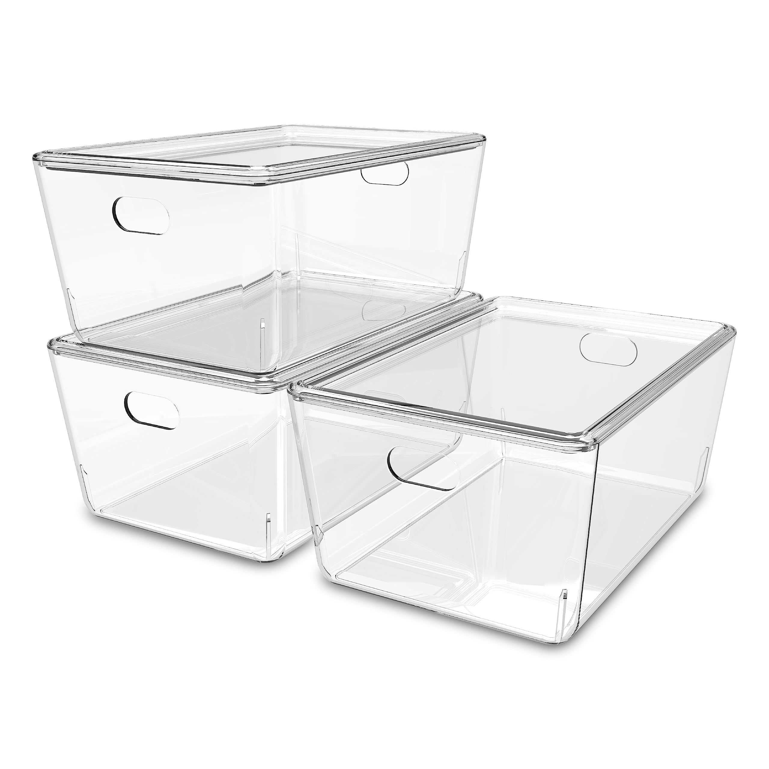 KOLORR Transparent Baskets for Storage with Lid Medium-4Liter | Multipurpose Clear Container | Organiser Plastic Box with Handle for wardrobe clothe Makeup closet Stationary | Pack of 3