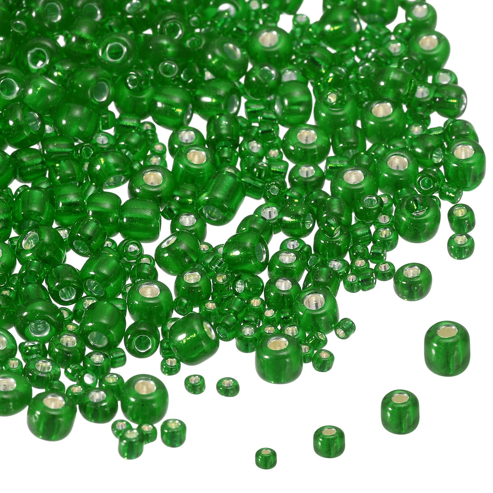 sourcing map 2848pcs Iridescent Glass Seed Beads 1.5/2/3/4mm Acrylic Round Bugle Beads for DIY Jewelry Craft Plants Making Fabric Felt Ornaments, Dark Green