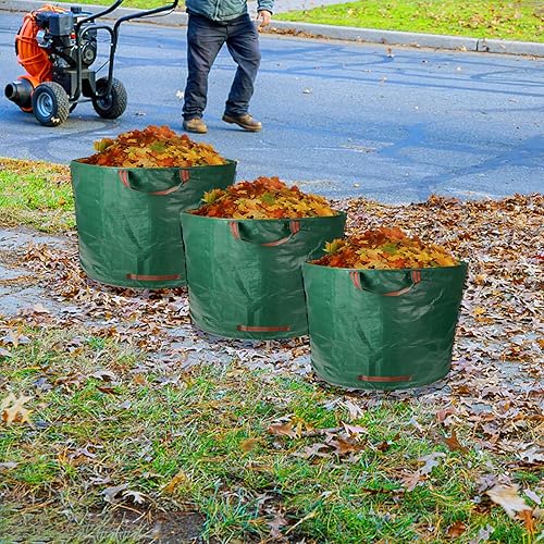 Miniatura 4 de Gulastava Bolsas de basura reutilizables de hojas para jardín y patio, paquete de 3, material grueso duradero de 16 galones
