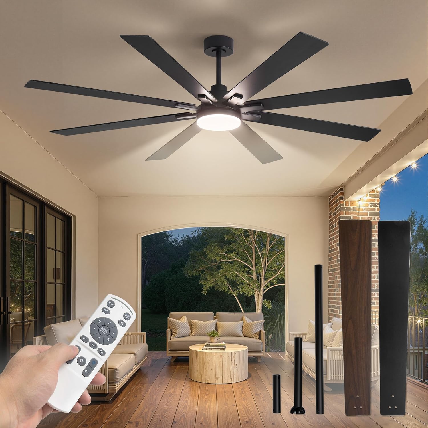 72 Inch Ceiling Fans with Lights and Remote, Dual-Sided Reversible Blades for Versatile Décor, Quiet DC Motor, 120° Wide-Angle Customized Brightness & 3CCT, Damp Rated for Indoor/Outdoor Use