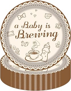 50PCS A Baby is Brewing Paper Plates - 7Inch Dessert Plates for Cake Salad Fruit Pizza Disposable Coffee Themed Decoration Supplies for Baby Shower Gender Reveal Party