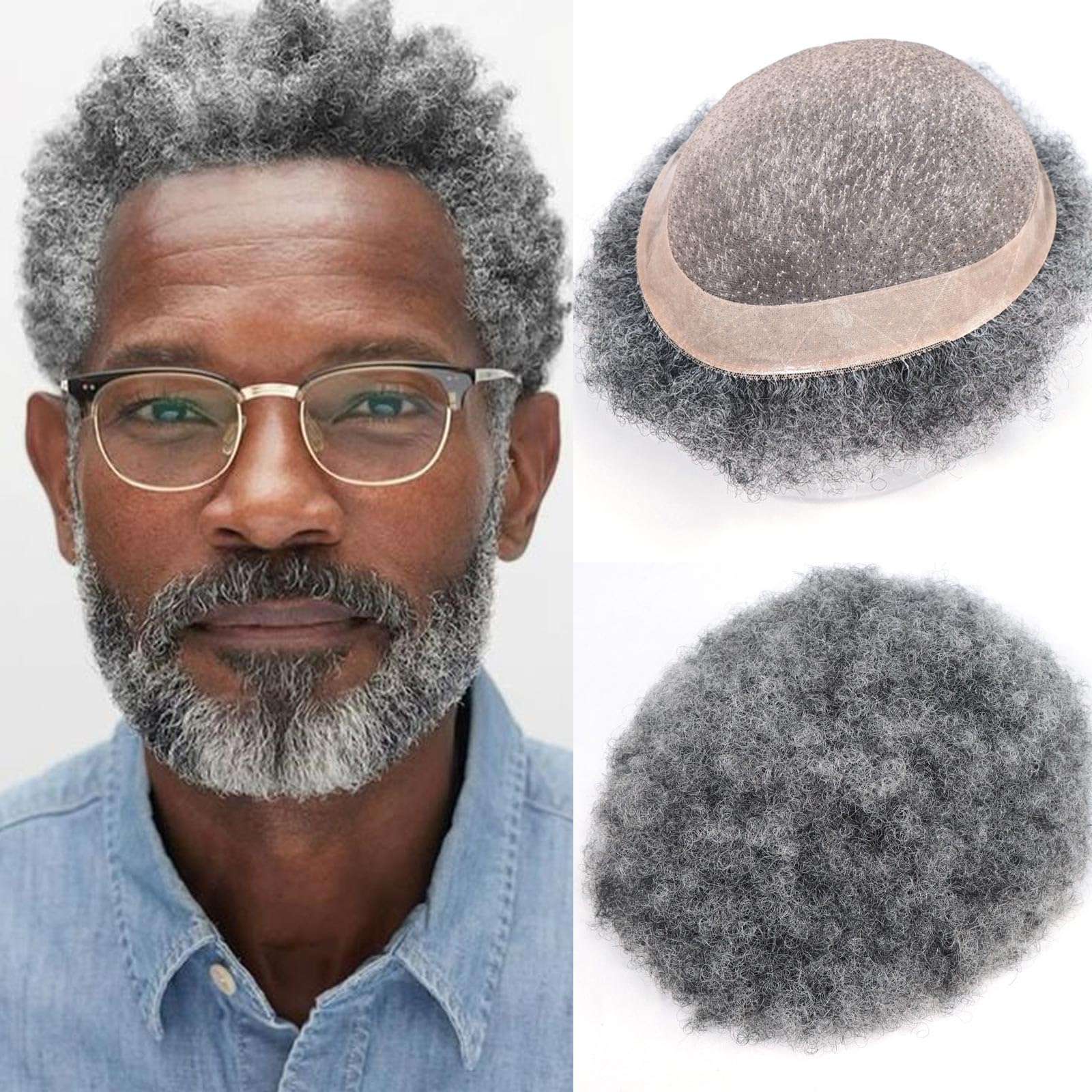 Photo 1 of HAPPY&CC Men's Mono Toupee 1B 50% Gray