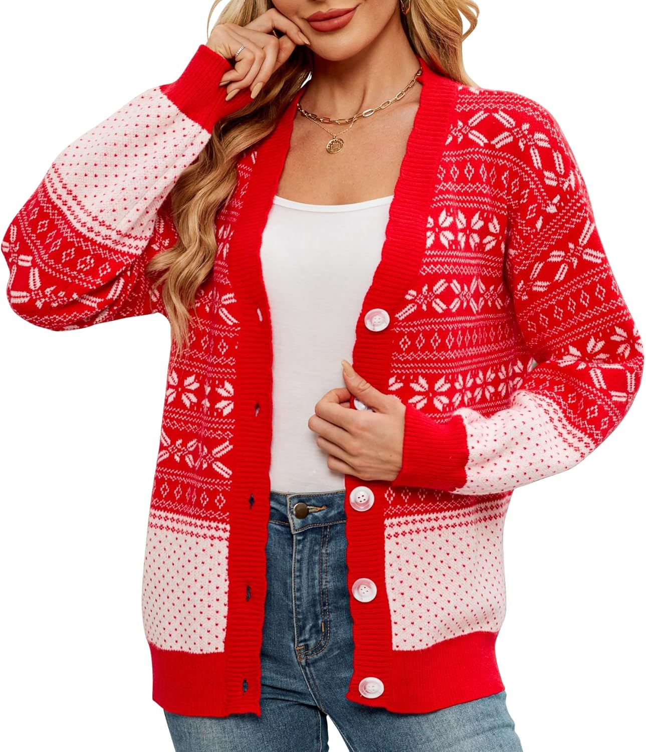 Women's Ugly Christmas Cardigan Sweaters Open Front Button Down V Neck Long Sleeve Knit Outwear Coat
