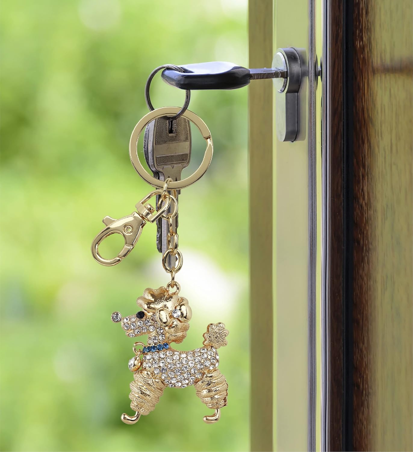 Stylish Poodle Dog Keychain - Gold 3D Sparkling Charm Rhinestones Fashionable Stylish Metal Alloy Durable Key Ring Bling Crystal Jewelry Accessory with Clasp - Image 8