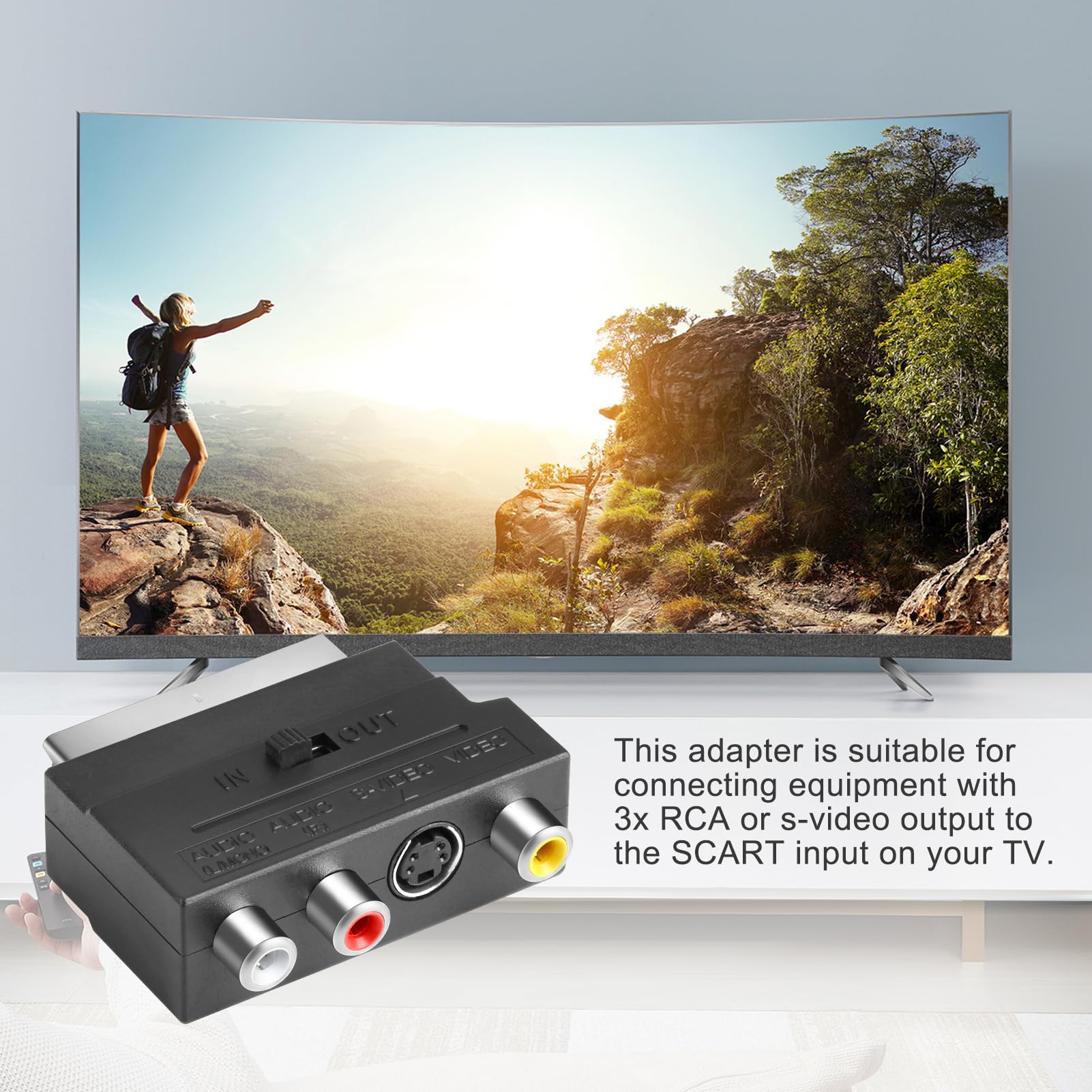 Adaptateur Péritel vers 3X in Out + S-Video S-VHS, Prise Peritel, Peritel Adaptateur, Connecteur Audio Vidéo en Noir pour une Transmission Optimale de l'Image et du Son, Idéal pour vos Appareils AV