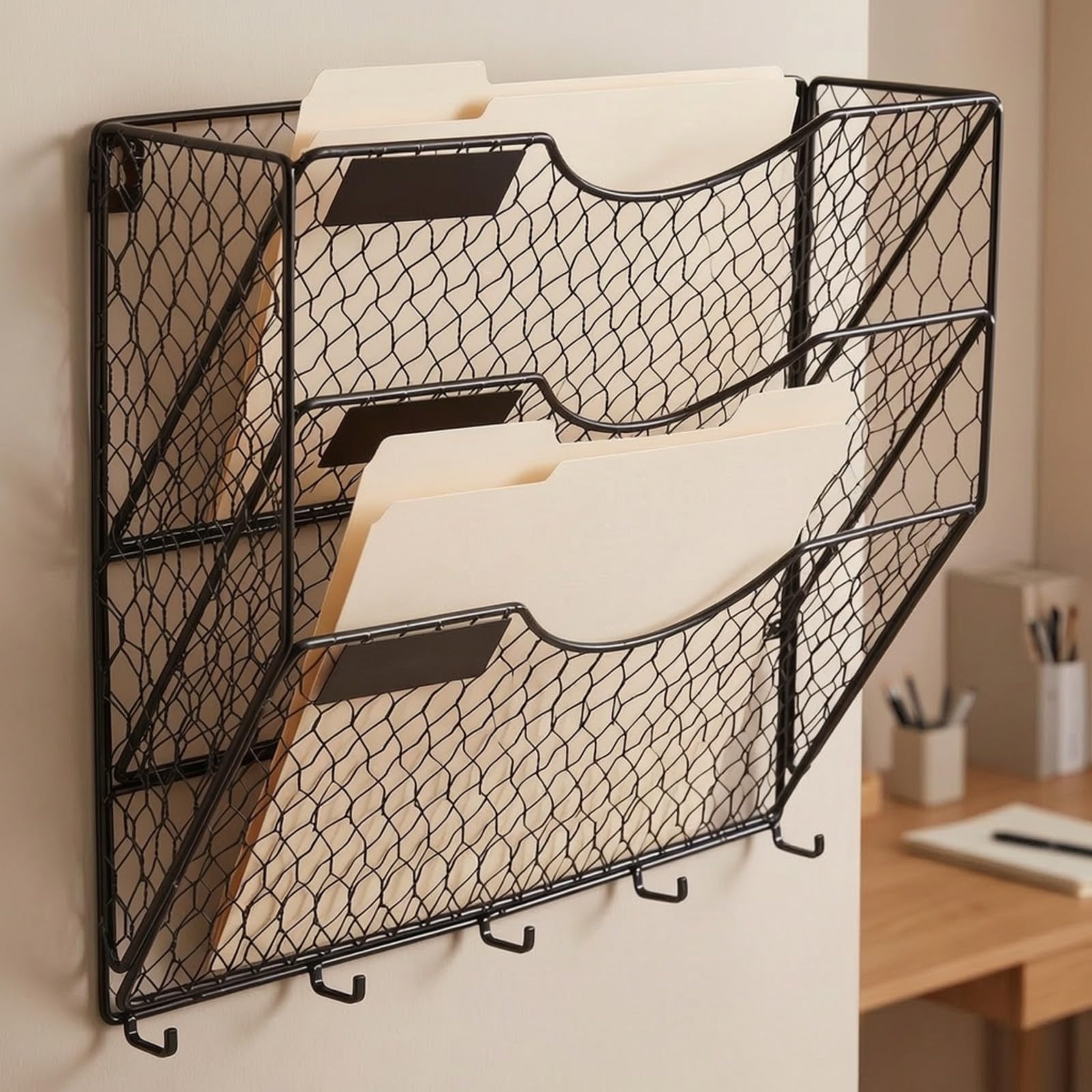 Organizador Archivos con Ganchos Vertical, Clasificador papeles con varios Niveles, Metálico, para Entrada, Profesionales, Estudians