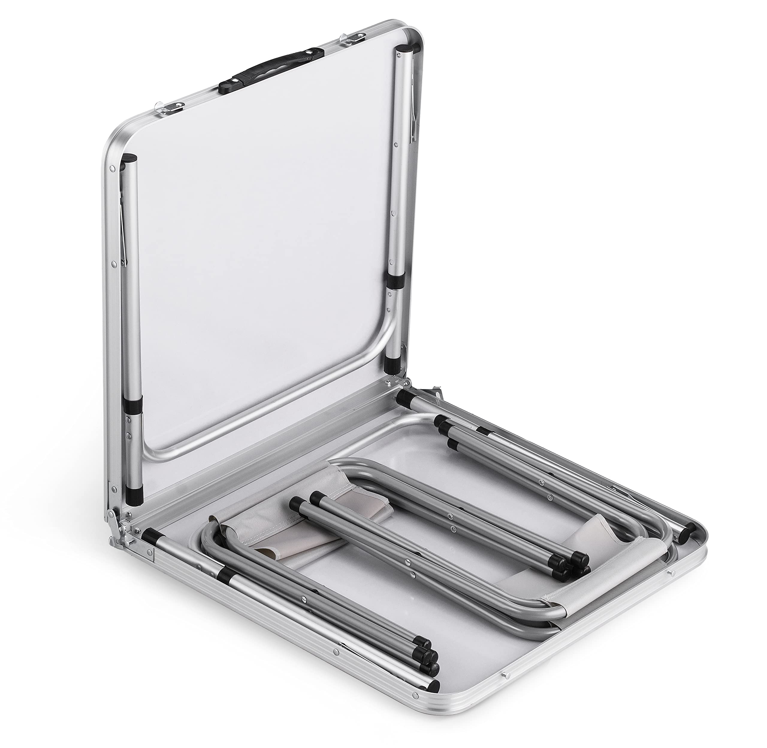 Table de Camping Pliante avec 4 Chaises de Camping - 120 x 60 cm - Table Pique Nique et Jardin avec Chaise pour 4 Personnes - réglable en Hauteur, Gris