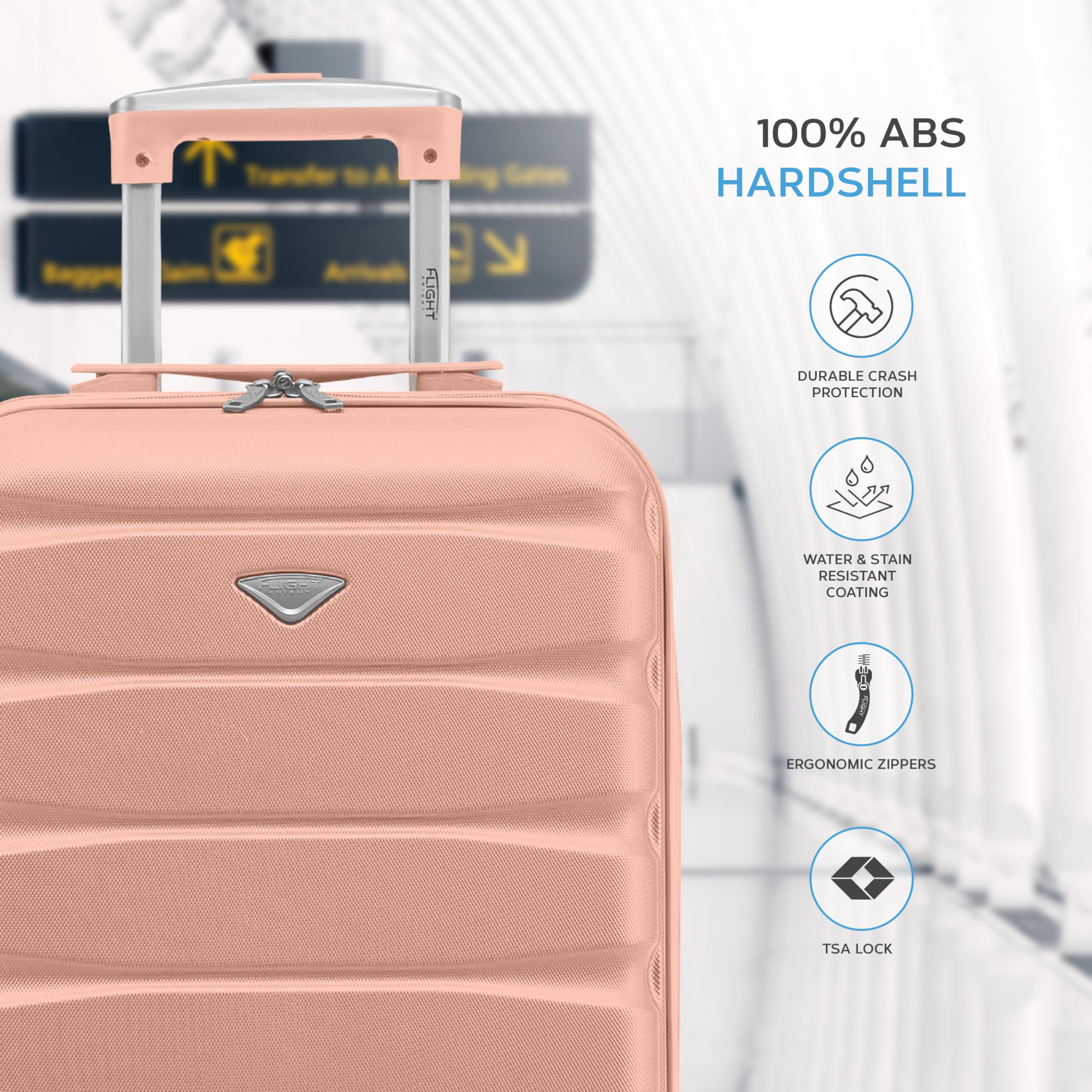 Flight Knight Cabin Suitcase 55x35x20, Lightweight Carry On Bag for Over 100 Airlines- Ryanair, EasyJet, British Airways, Virgin Atlantic - Small Durable Hand Luggage, ABS Hard Shell- TSA Lock