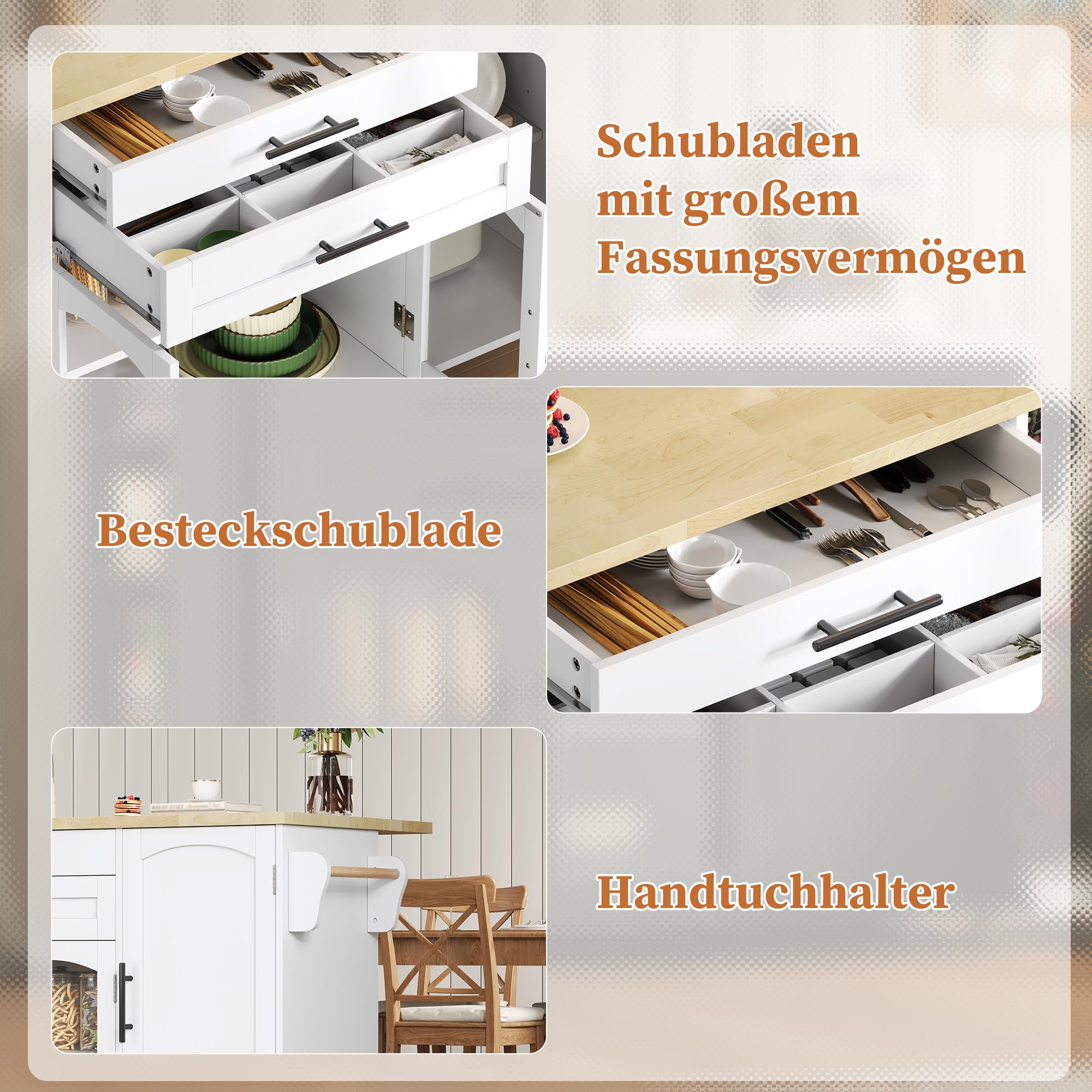 Merax Îlot de cuisine mobile avec plan de travail pliable, chariot de cuisine sur 5 roulettes avec frein, étagère à épices et tiroir, îlot de cuisine avec beaucoup d'espace de rangement, 120 x 45 (70