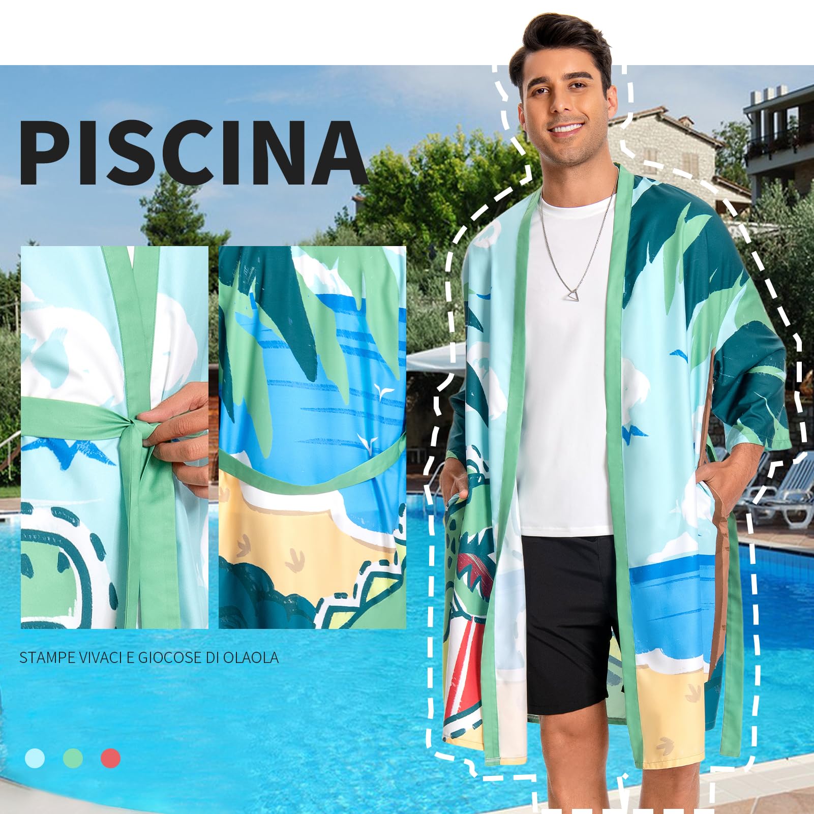 OLAOLA Accappatoio Uomo Leggero Kimono Accappatoio Comodo Lungo Morbido Microfibra Accappatoio Uomo e Donna Unisex Asciugatura Rapida Accappatoio