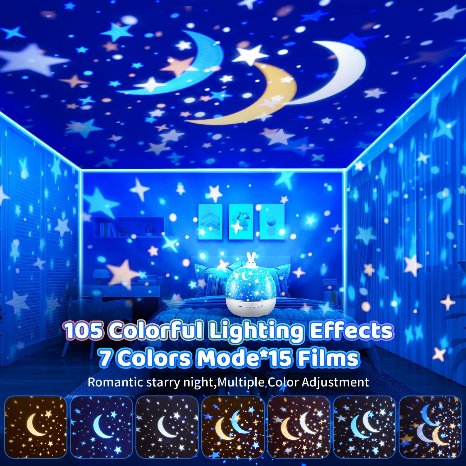 Proiettore Stelle Soffitto,315 Colori+15 Films Proiettore Soffitto,Bluetooth Musica&360°Luce Notturna Bambini,Ricaricabile&Telecomando Lampada Proiettore Bambini,Regalo Neonato Maschio Regalo Bambina