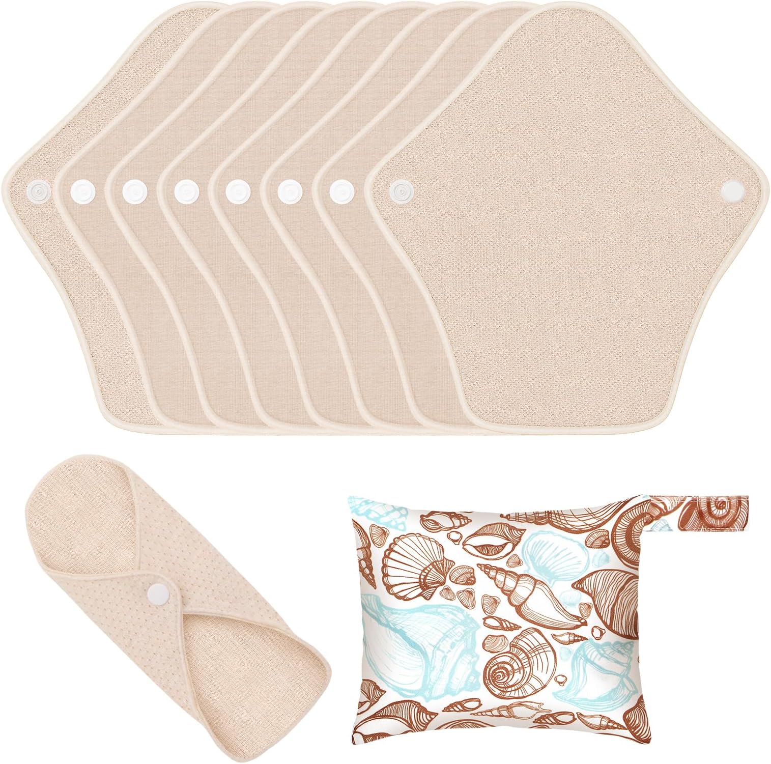Washable Sanitary Pads Set, Reusable Sanitary Napkin, Menstrual Panty Pads for Girls/Women, Leak-Proof, Washable, Soft, Absorbent - Intimate Set with 1 Waterproof Storage Bag (180mm, Count, 8)