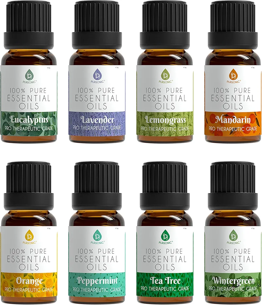 Amazon.com: Pursonic Essential Oils Set - 8 Aromatherapy Oils Blends Gift Set - 10ml Pure Essential Oils for Diffusers, Home, Massage & Bath(Eucalyptus,Lavender,Lemongrass,Orange,Peppermint,Tea Tree,Wintergreen) : Health & Household
