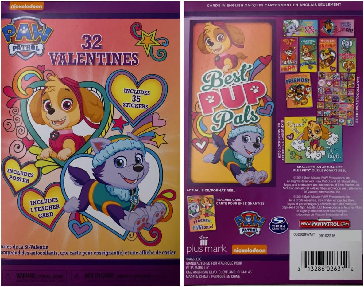 Paw Patrol Best Pup Pals 32 Valentine Cards with Free 8x10 Poster and 35 Stickers