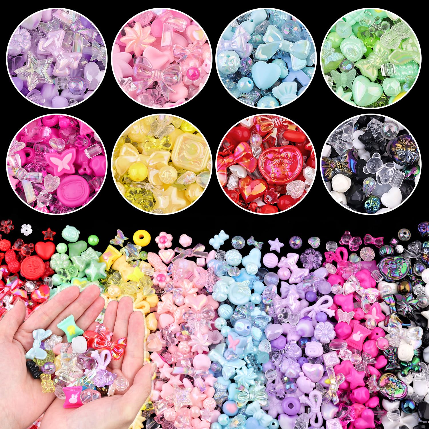 Assorted 400PCS 8 Colors Mixed Acrylic Beads for Bracelet Making, Flower Bow Butterfly GummyBear Aesthetic Bracelet Charms,Cute Beads for Jewelry Making DIY Necklace Keychain Phone Charm