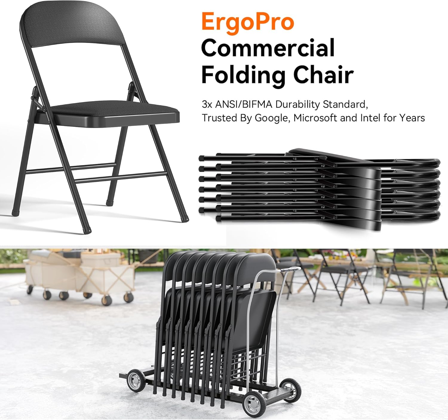 Folding Chairs Set of 4 with Padded Cushion 380 LBS Heavy Duty Metal Foldable Chairs with Reinforced Steel Frame Comfortable Mesh Seat for Indoor Outdoor Party Wedding Event Dining Black