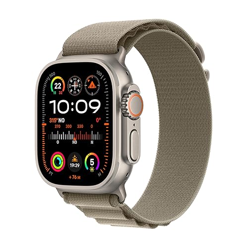 Immagine del prodotto Apple Watch Ultra 2 GPS + Cellular 49mm Smartwatch con robusta cassa in titanio e Alpine Loop oliva - Medium. Fitness tracker, GPS di precisione, tasto Azione, batteria a lunghissima durata
