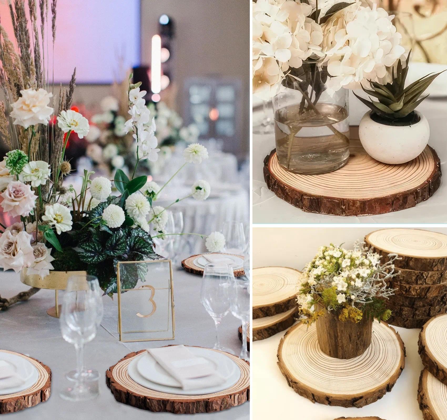 30 Stück Holzscheiben 25 cm Durchmesser mit Rinde, Große Runde Baumscheiben Deko aus Naturholz, 20 mm Dicke, Rustikale Holzscheiben für Hochzeit, Tischdeko & Wohnzimmer Deko