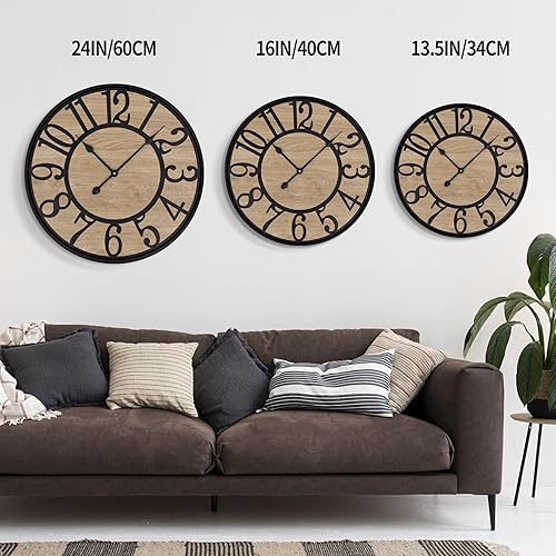 Miniatura 3 de LEIKE Reloj de pared grande para decoración de sala de estar, silencioso, funciona con pilas, pequeño, redondo, moderno, reloj de pared de madera