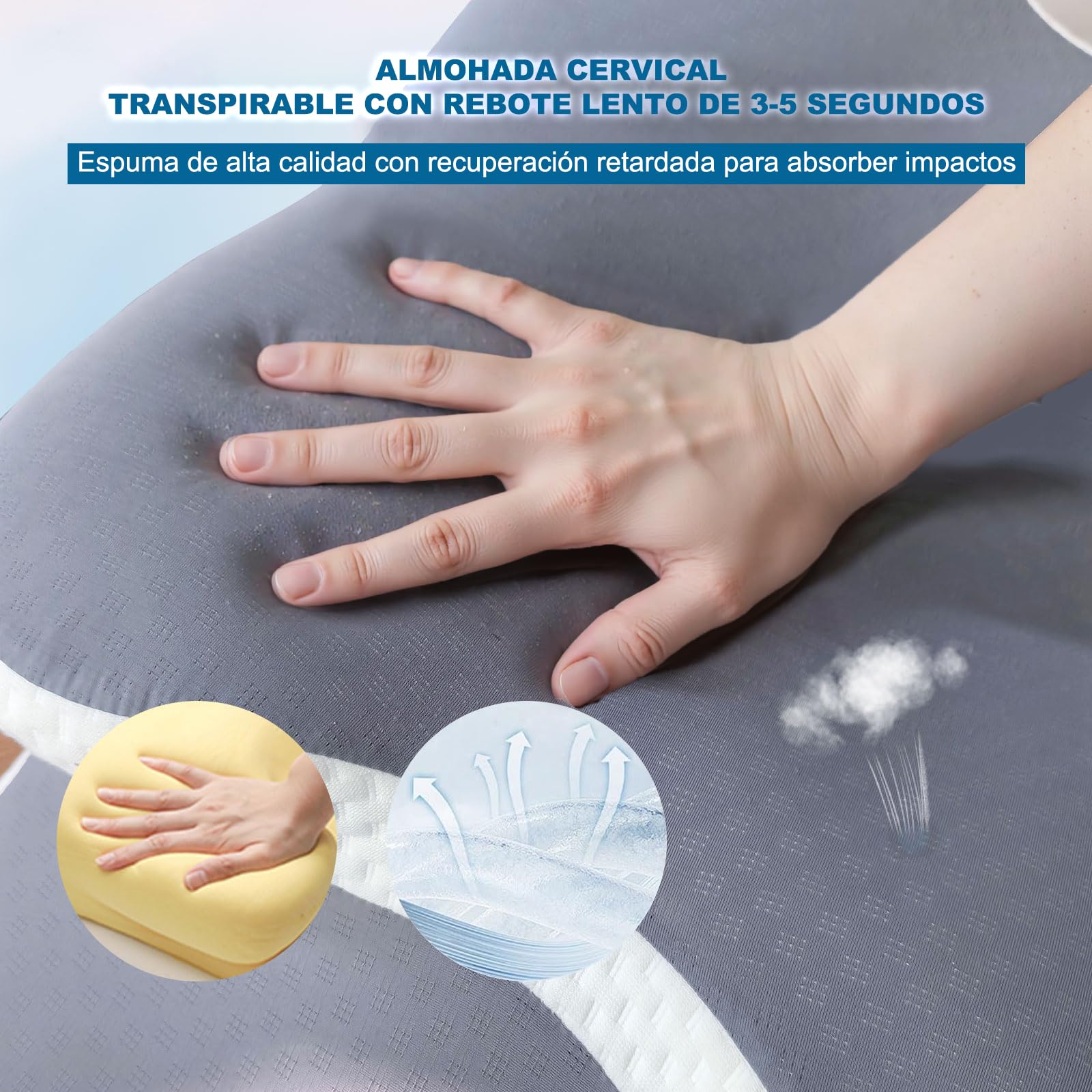Almohada Cervical Viscoelástica CloudNook - Ergonómica Para Dormir De Lado O Boca Arriba. ¡Alivia Dolor De Cuello Y Hombros!