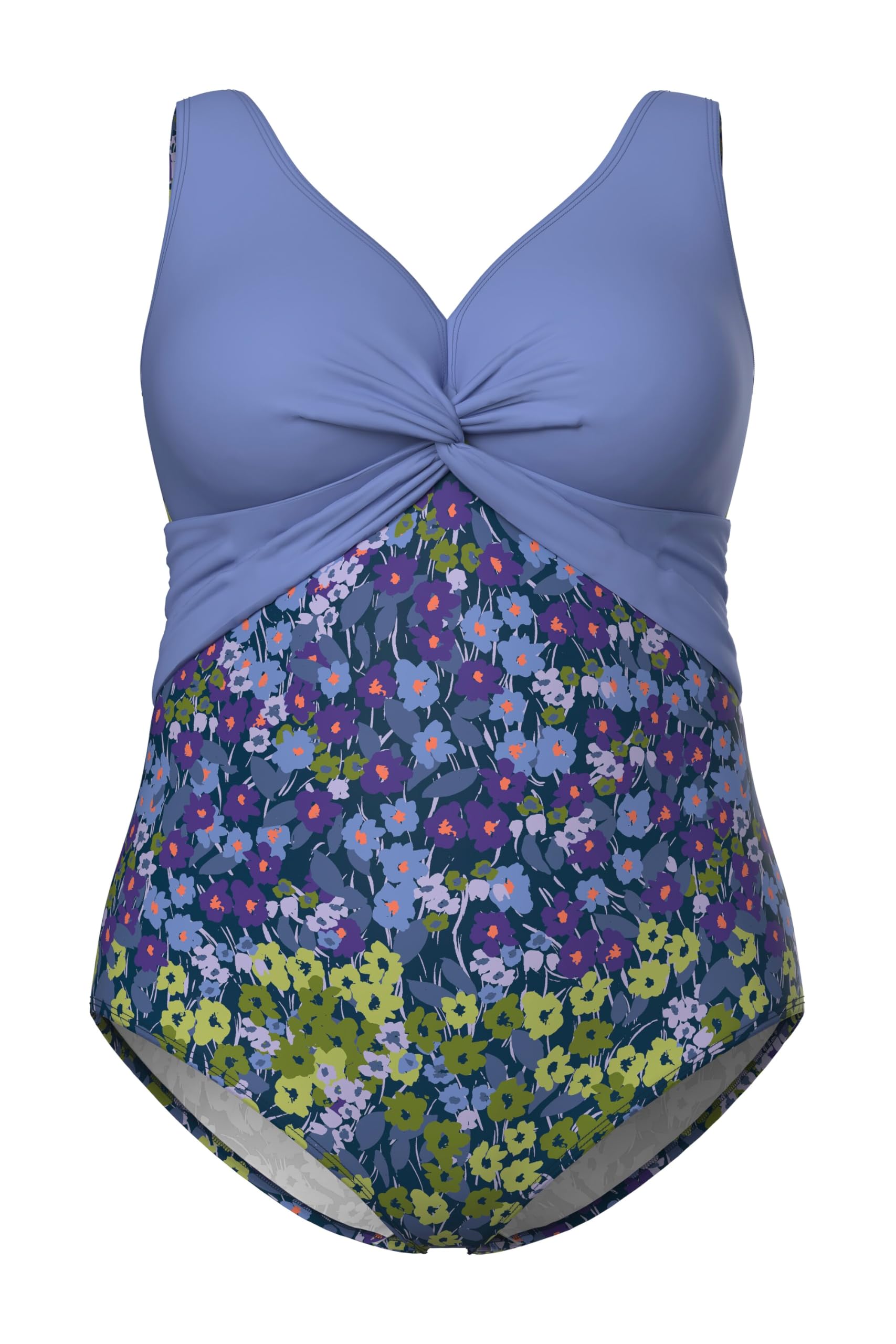 Ulla Popken Damen große Größen Übergrößen Plus Size Badeanzug, Blüten, Softcups, Zierknoten, recycelt 846600