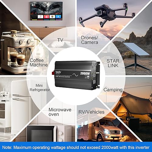 Miniatura 31 de Inversor de corriente de 3000 W, 3000 W, 12 V CC a 110 V, 120 V, inversor de CA para automóvil, energía solar al aire libre, hogar, RV, camión