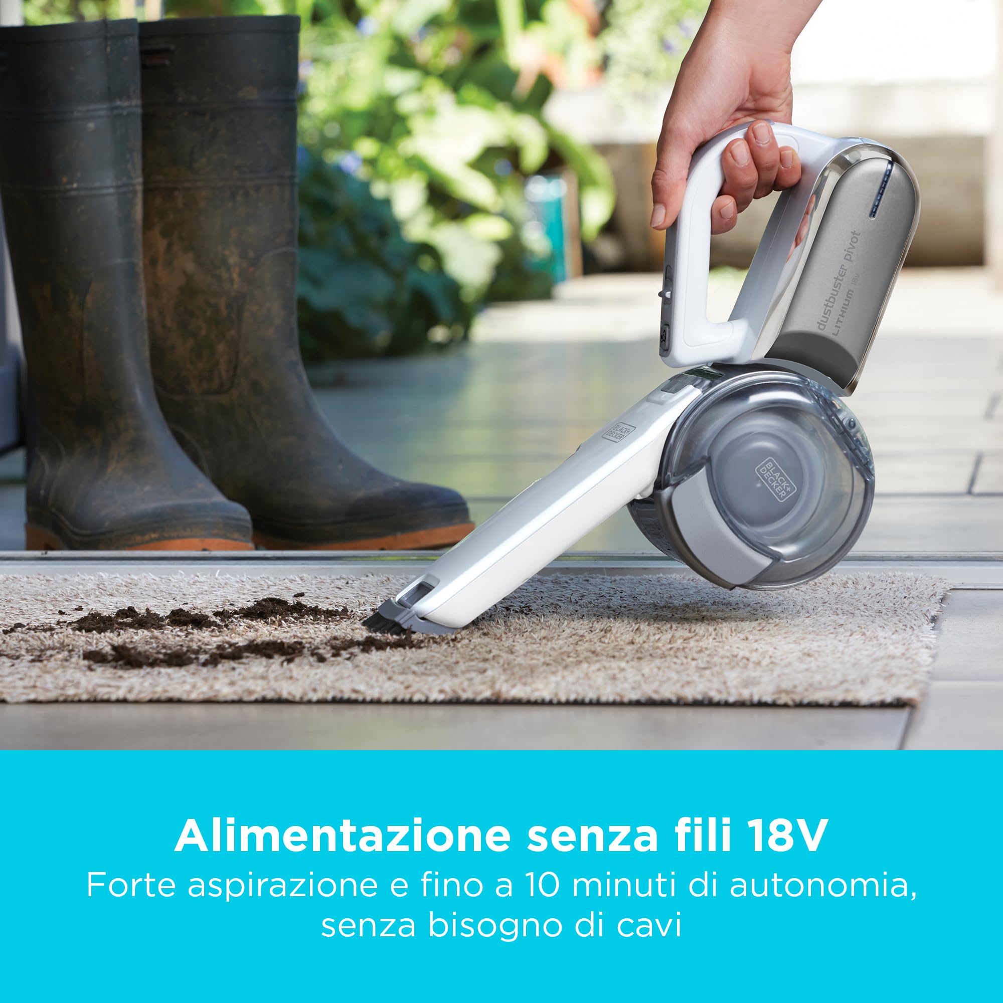 BLACK+DECKER Aspirapolvere portatile Cordless 18V con ugello girevole, 8 posizioni di pulizia, dock di ricarica e accessori, PV1820L-QW