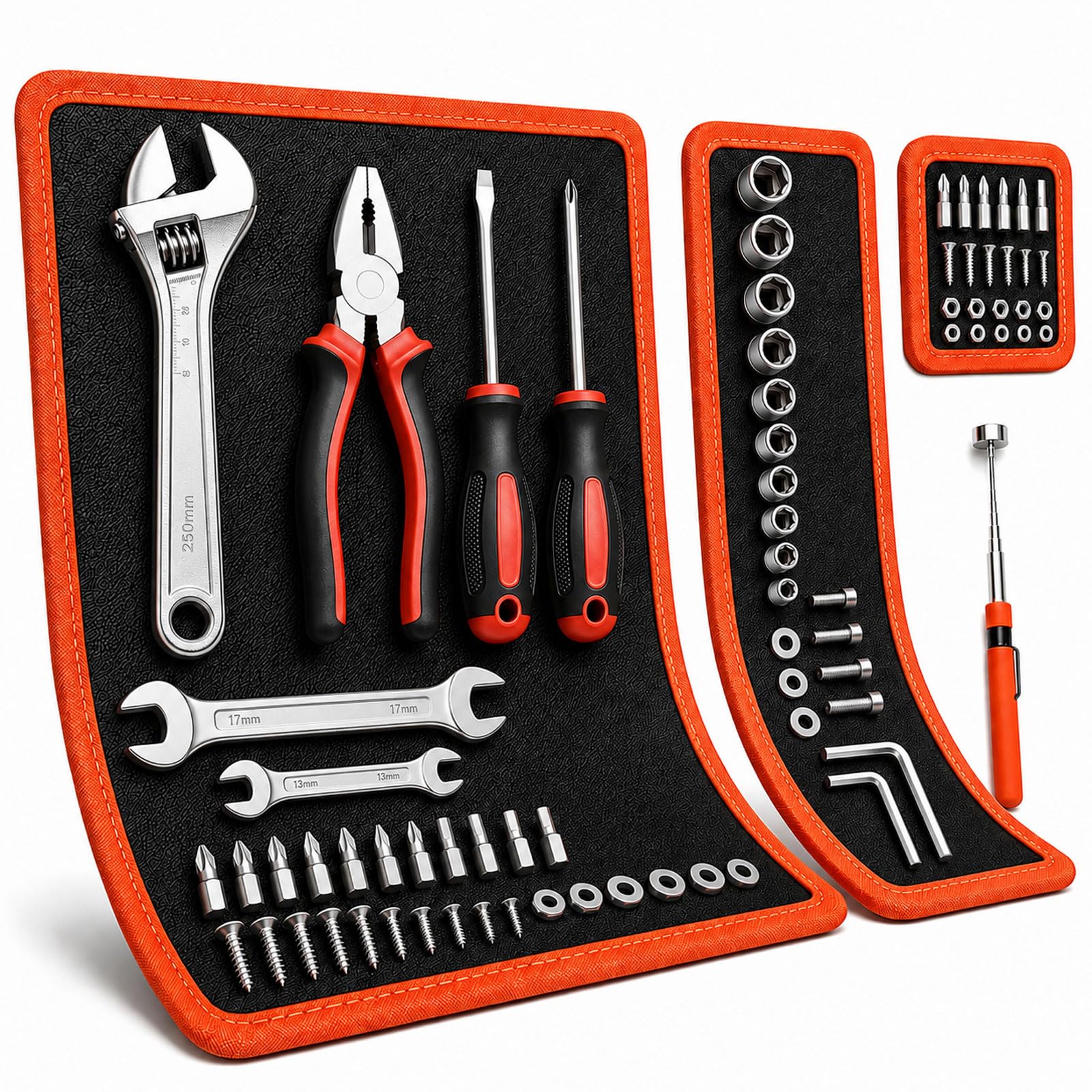 3-Piece Magnetic Tool Mat Set with Pickup Tool for Mechanics
