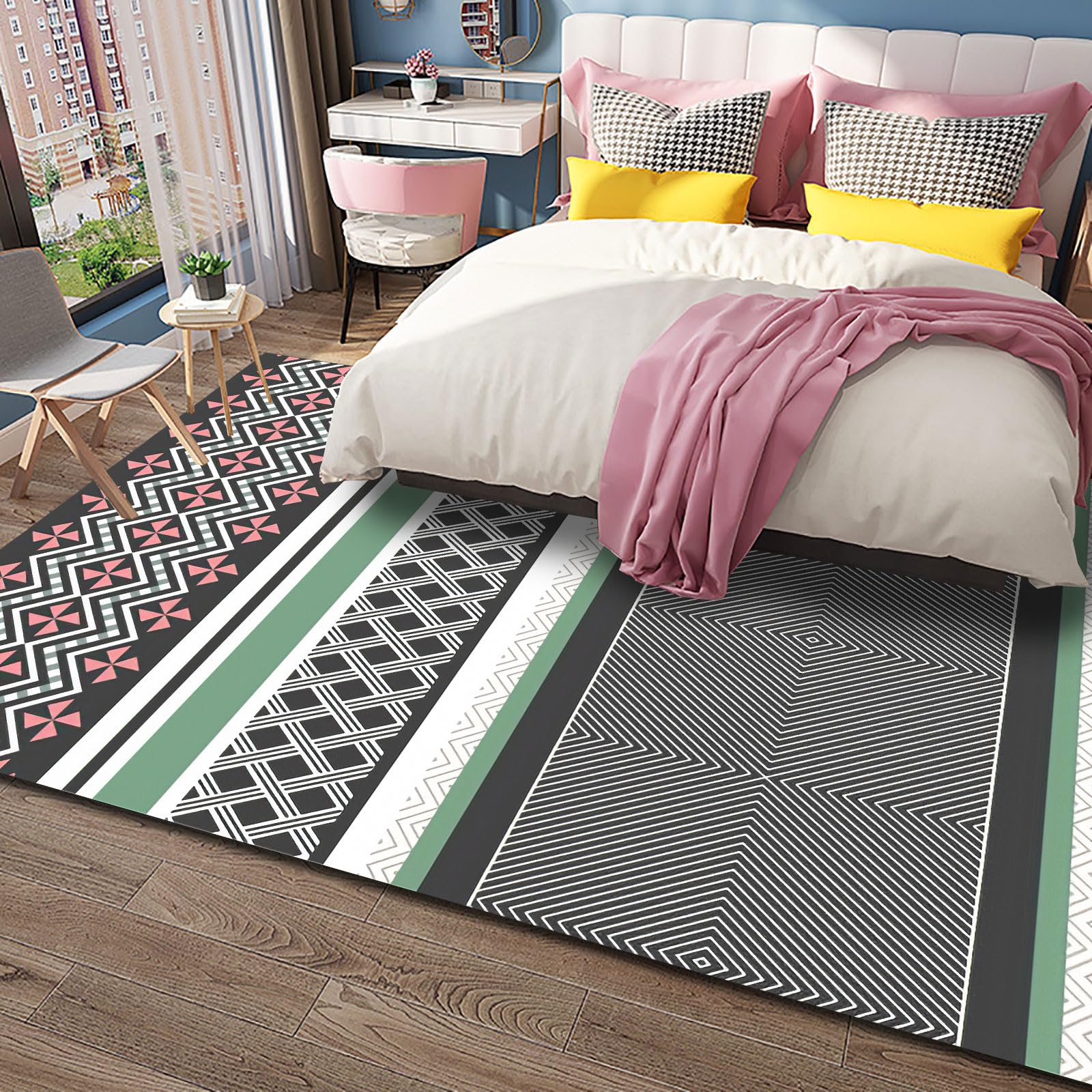 Tappeto Salotto Moderno Lavabile 140 x 160 cm Tappeto Camera da Letto Tappeto Pelo Corto Antiscivolo Morbido Tappeti Moderni Soggiorno Grandi Moderno semplice grigio nero verde