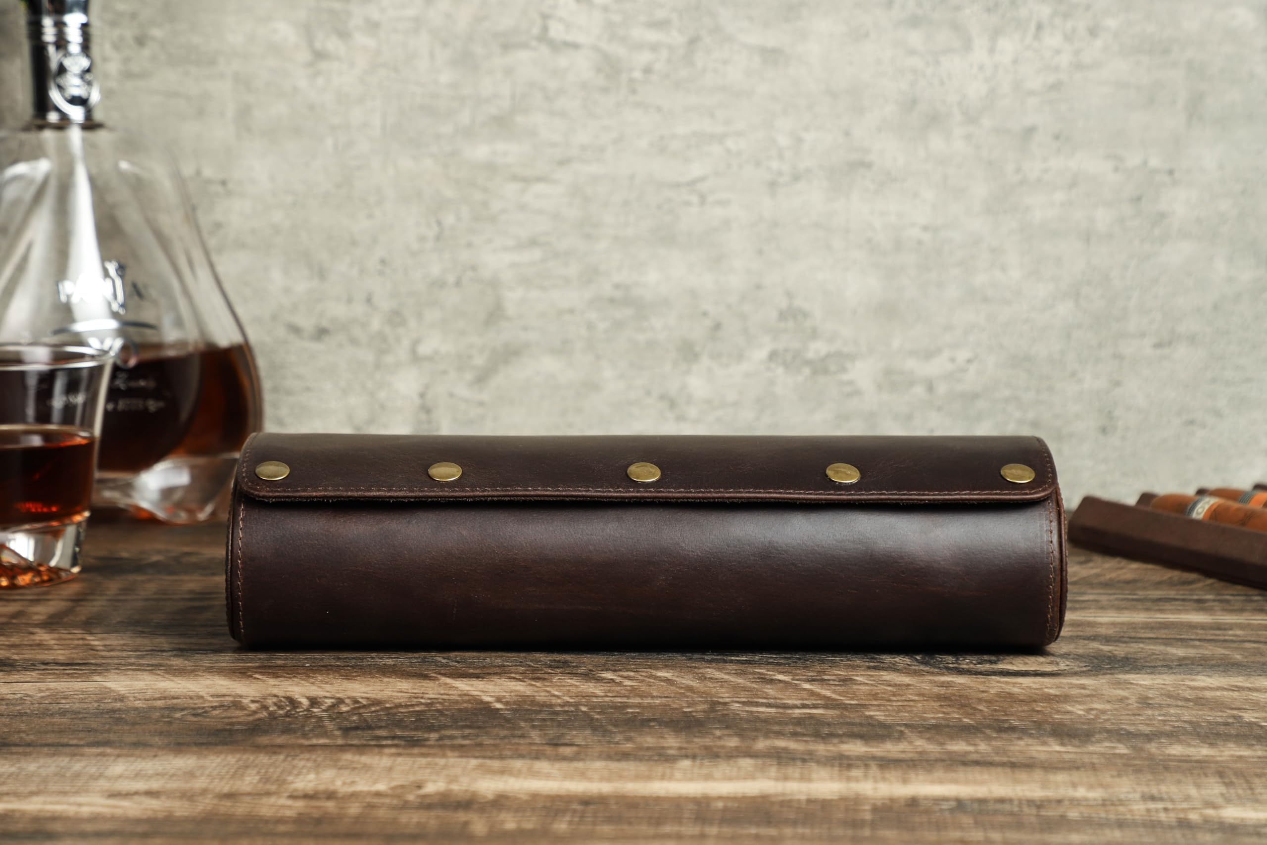 Porta Orologi Uomo, Scatola per Orologio Cilindrico a 4 Slot, Porta Orologi da Viaggio, Custodia Rotolo Portaorologi Portatile Scatola in Vera Pelle, Marrone