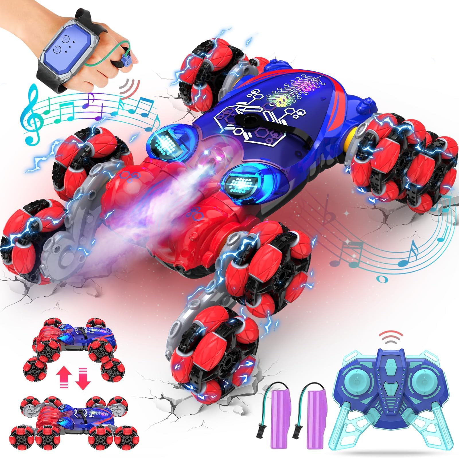 Paaxido Remote Control Car, 8WD Gesture Sensing RC Car, 2.4GHz RC Stunt Cars Boys Toys with Spray & Light, Hand Controlled Toys Gift for Kids Boys Age 8 9 10 11 12 Year Old