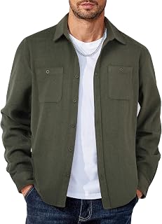 Men's Flannel Shirts Long Sleeve Casual Cotton Plaid Button Down Shirt Jacket with Pockets